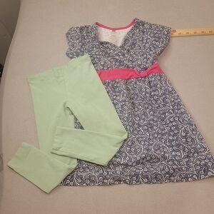 Tea Girl Dress Size 5 Green Leggings Size 4